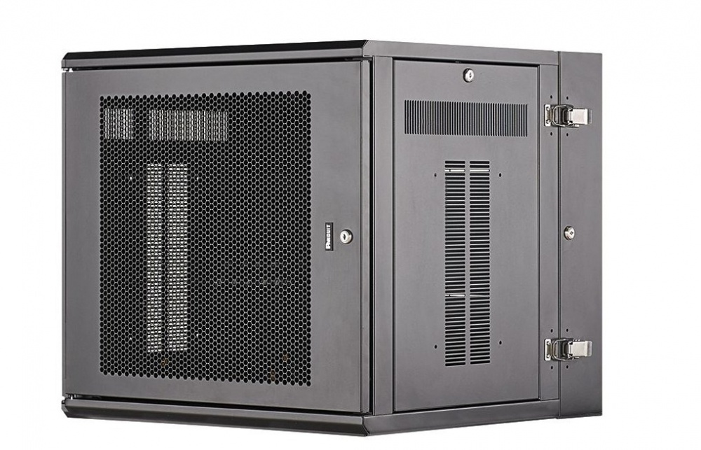 Gabinete panzone de montaje en pared, de 19in, puerta ventilada, 12 ur, 635mm de profundidad, color negro