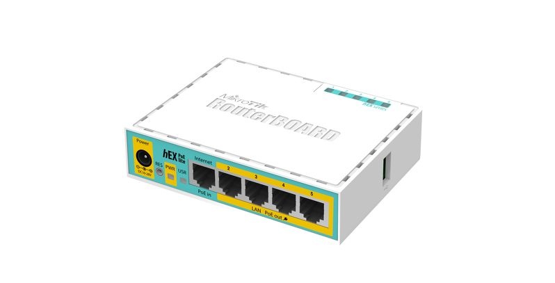 Ruteador  mikrotik  hex lite rb750upr2 5 fast, 4 con alimentación poe pasivo, 1 usb ideal para casa u oficina


