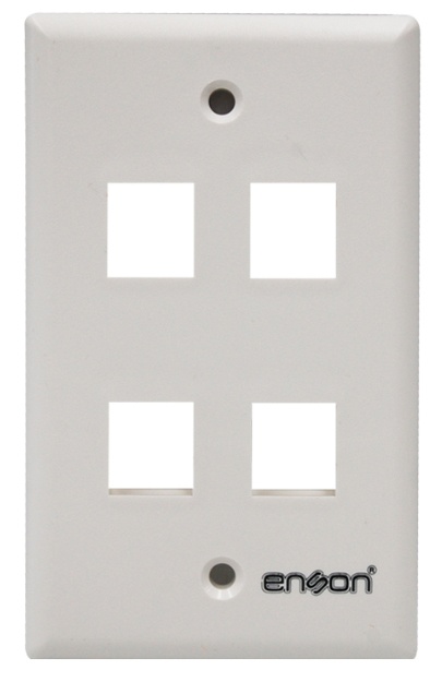 Placa de pared (faceplate) enson epro-fp40 compatible con jack keystone 4 puertos color blanco, uso en interior, ideal para cone