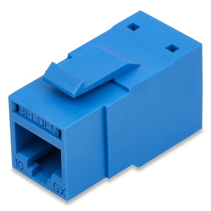 Conector modular jack rj45 cat6a revconnect belden rvamjkubl-s1 estilo keyconnect azul compatible con faceplate ax102660,ax10265