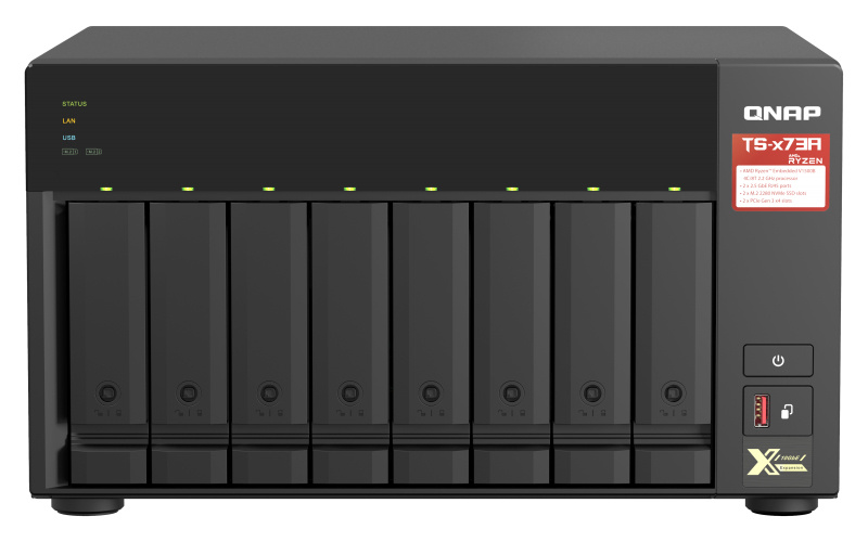 Qnap desktop 8-bay nas/iscsi ip-san, amd ryzen v1000 series v1500b 4c/8t 2.2 ghz, 8gb ram, two 2.5gbe, 10g-ready

