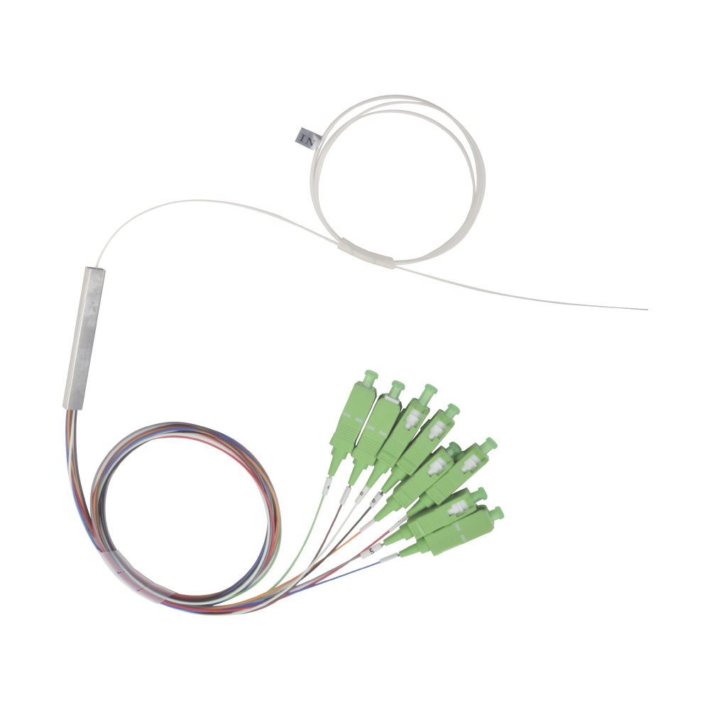 Splitter (divisor óptico) tipo plc, de 1x8, conectores sc/apc de salida