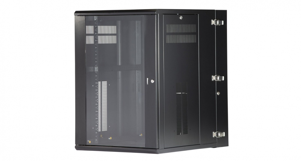 Gabinete panzone de montaje en pared, de 19in, puerta con ventana de seguridad, 18 ur, 762mm de profundidad, color negro