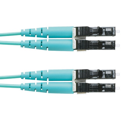 Jumper de fibra optica multimodo 50/125 om3, lc-lc duplex, ofnr (riser), color aqua, 3 metros