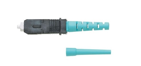 Conector de fibra óptica sc simplex opticam, multimodo 50/125 om3/om4, pre-pulido, color aqua