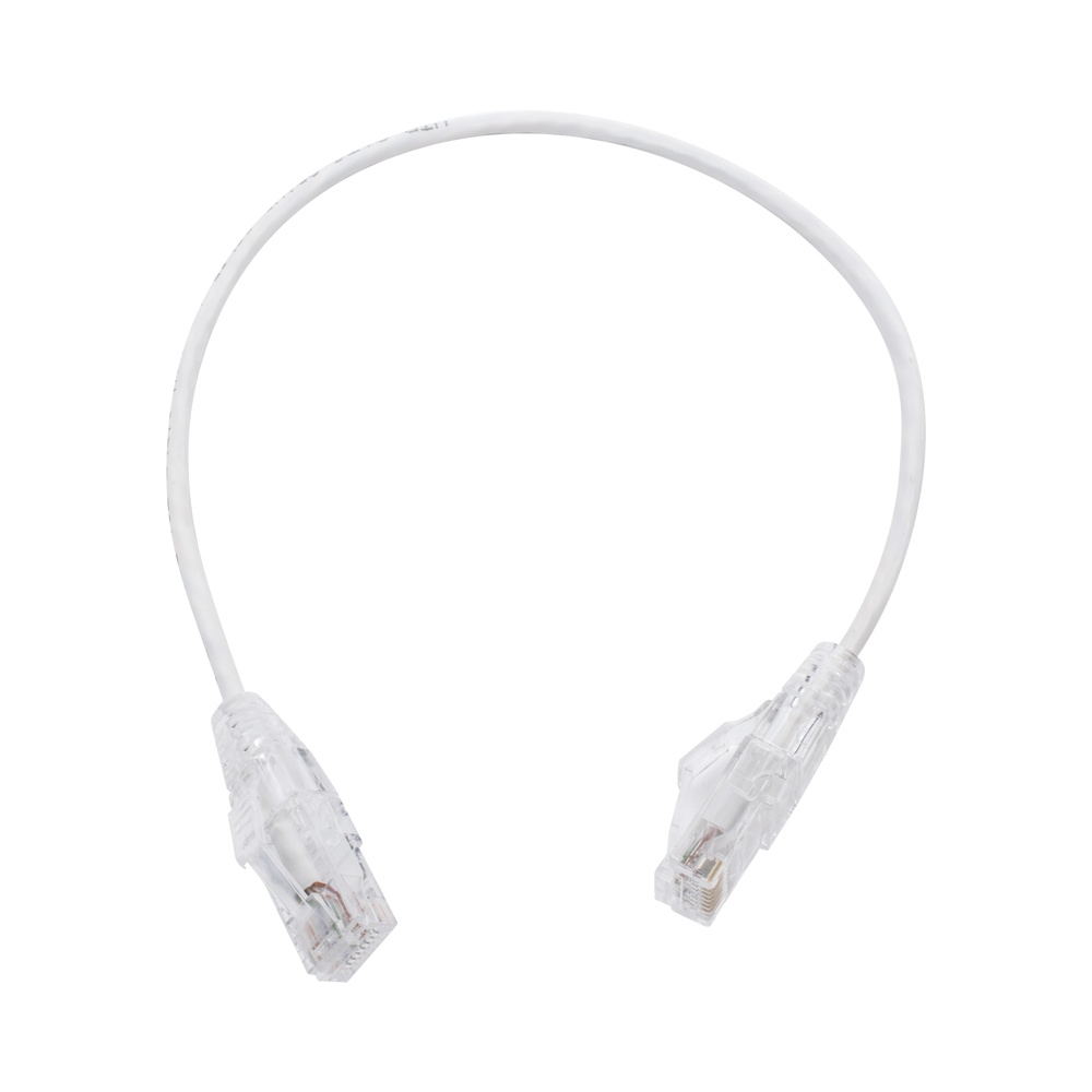 Cable de parcheo slim utp cat6 - 30 cm blanco, diámetro reducido (28 awg)