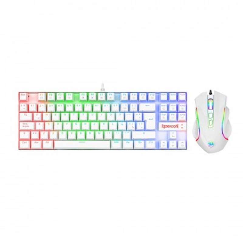 Kit Mouse Y Teclado Mecanico Gamer Redragon K552 White BA RGB Alámbrico USB