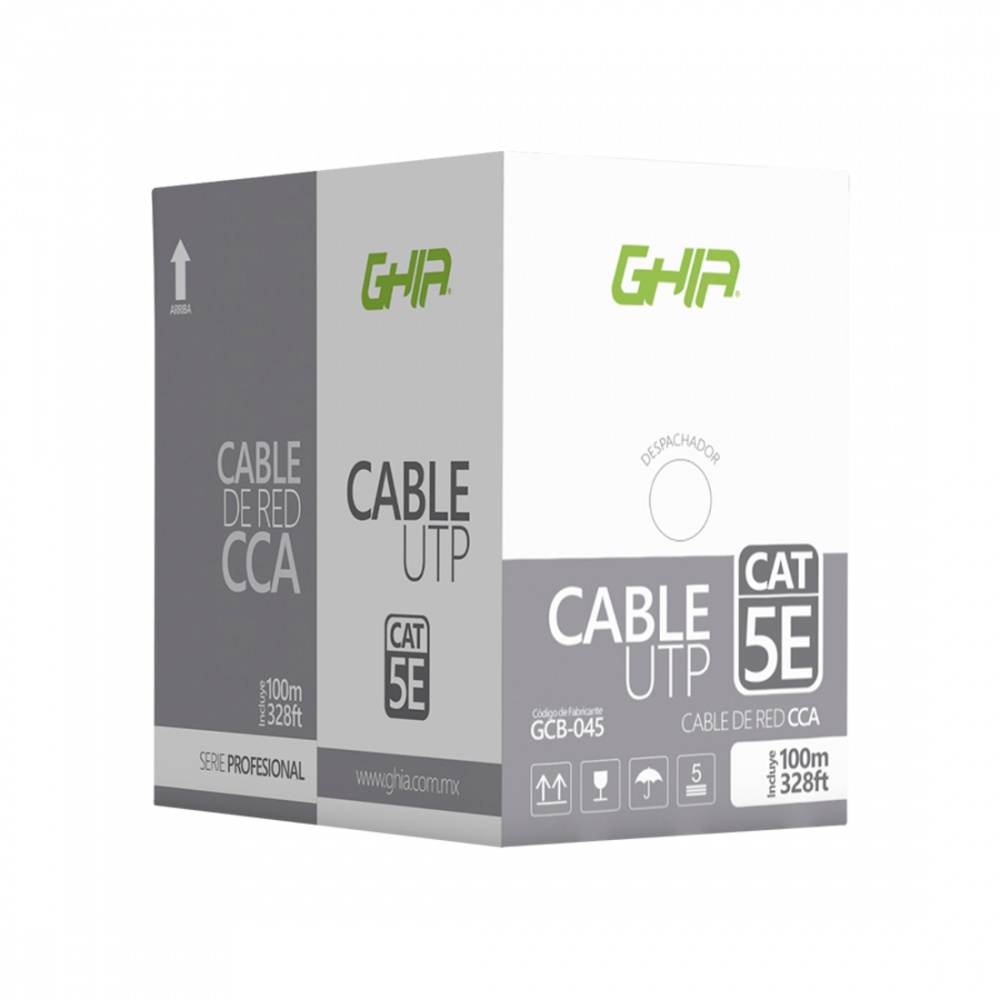 Bobina de cable marca ghia cat5e utp cca color azul 24 awg 100m 328ft certificacion ce