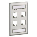 Placa de pared vertical, de acero inoxidable, salida para 4 puertos mini-com, con espacios para etiquetas