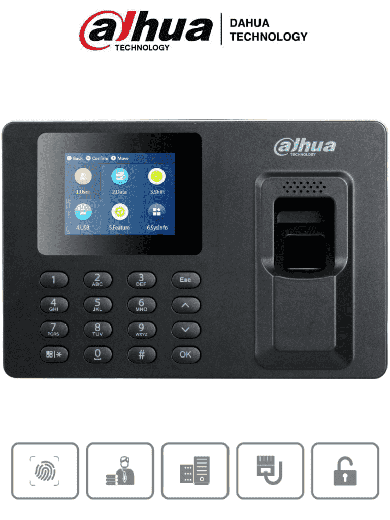 Dahua asa1222e-s - control de asistencia con pantalla a color de 2.4 pulgadas/ 2,000 huellas/ 1000 usuarios y 100,000 registros/