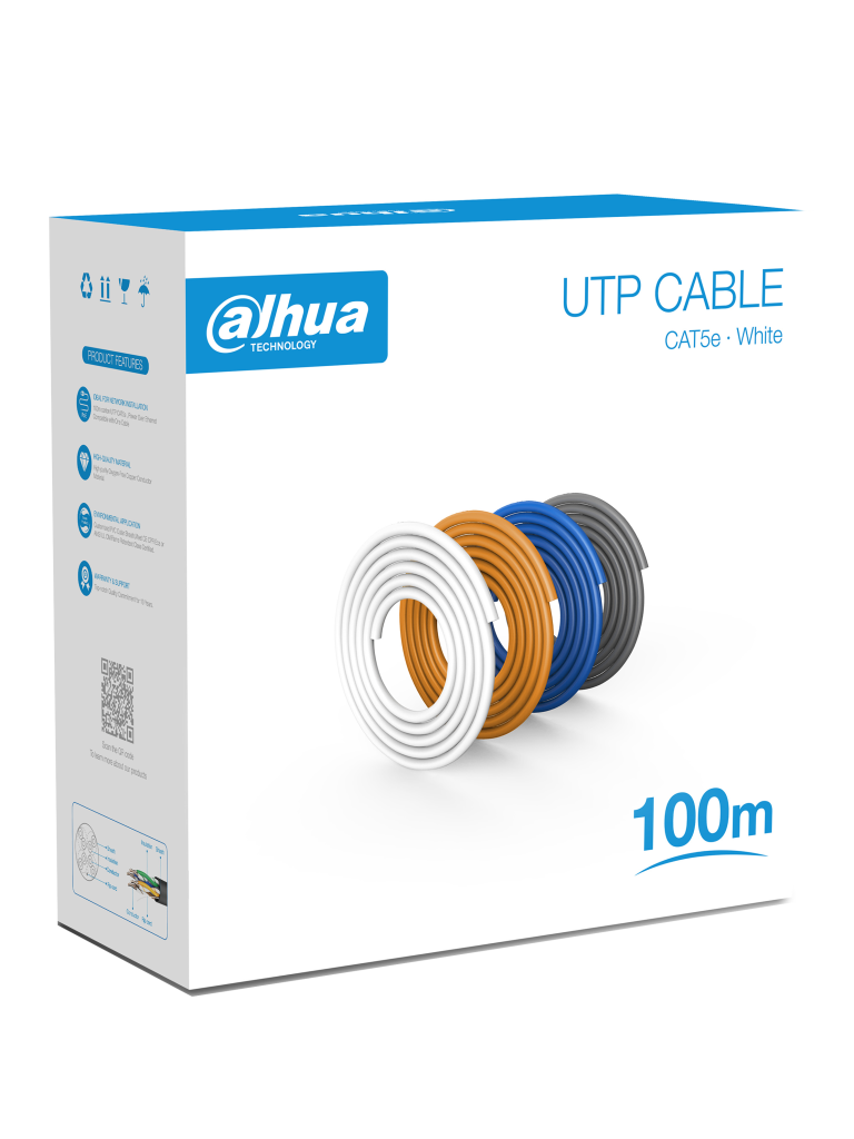 Dahua pfm920i-5eu-u-100 - bobina de 100 mts de cable utp cat5e/ 100% cobre/ color blanco/ cubierta retardante de flama con certi