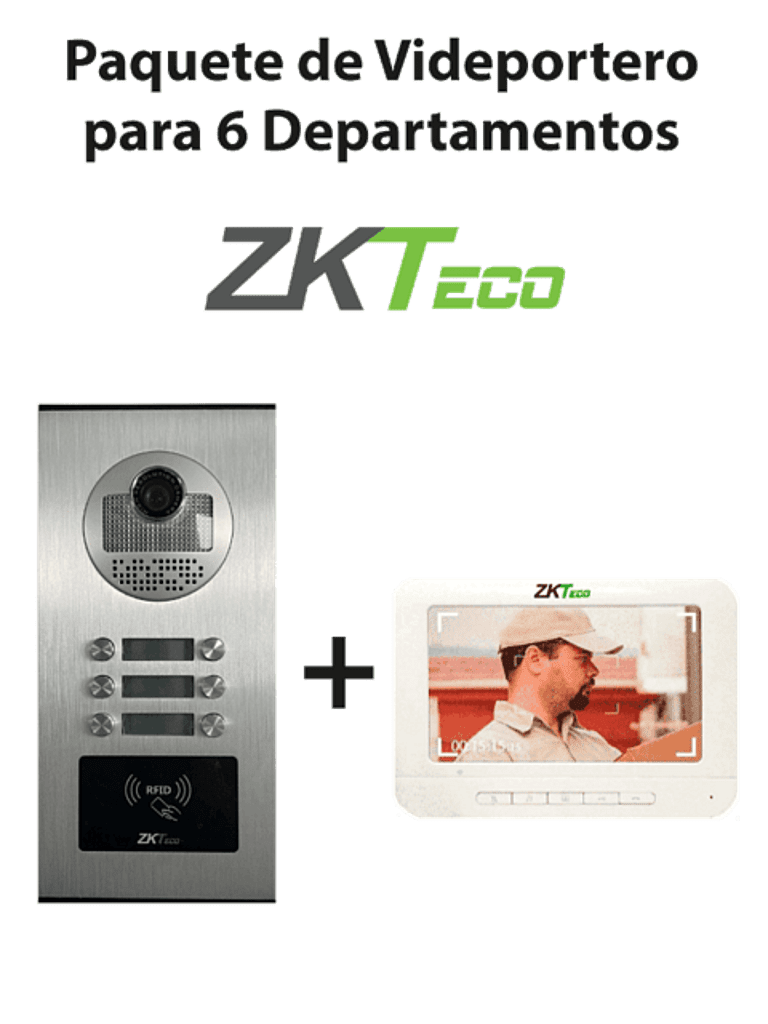 Zkteco ve06a01paq7p- paquete de videportero para 6 departamentos ve06a01 con monitor vdpib3 de 7 pulgadas