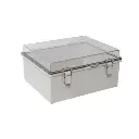 Gabinete plástico abs, puerta transparente, uso en intemperie (300 x 300 x 180 mm) cierre por broches inoxidables.